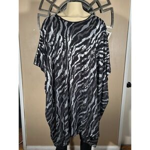 Ragmadam‎ Black Silver Sequin Disco Caftan One Size Glam Boho Chic